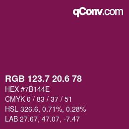 カラーコード: RGB 123.7 20.6 78 | qconv.com