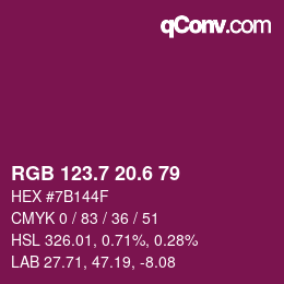 カラーコード: RGB 123.7 20.6 79 | qconv.com