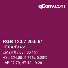 カラーコード: RGB 123.7 20.6 81 | qconv.com