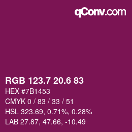 カラーコード: RGB 123.7 20.6 83 | qconv.com