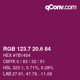カラーコード: RGB 123.7 20.6 84 | qconv.com