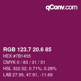 カラーコード: RGB 123.7 20.6 85 | qconv.com