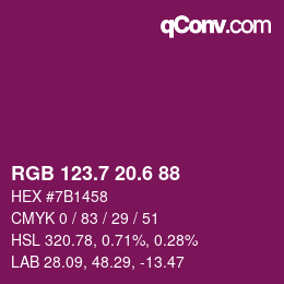 カラーコード: RGB 123.7 20.6 88 | qconv.com