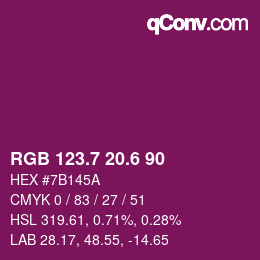 カラーコード: RGB 123.7 20.6 90 | qconv.com