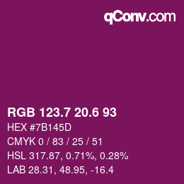 カラーコード: RGB 123.7 20.6 93 | qconv.com