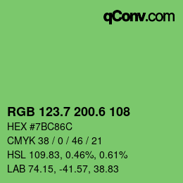 カラーコード: RGB 123.7 200.6 108 | qconv.com