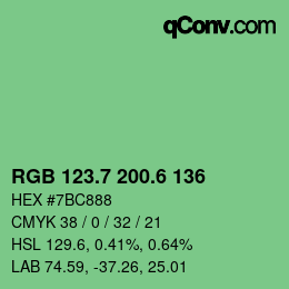 カラーコード: RGB 123.7 200.6 136 | qconv.com