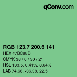 カラーコード: RGB 123.7 200.6 141 | qconv.com
