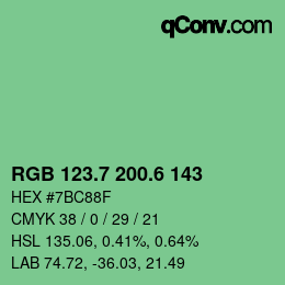 カラーコード: RGB 123.7 200.6 143 | qconv.com