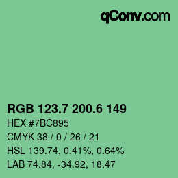 カラーコード: RGB 123.7 200.6 149 | qconv.com