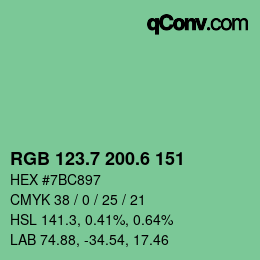 カラーコード: RGB 123.7 200.6 151 | qconv.com