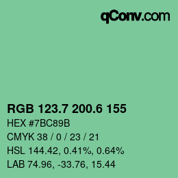 カラーコード: RGB 123.7 200.6 155 | qconv.com