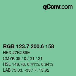 カラーコード: RGB 123.7 200.6 158 | qconv.com