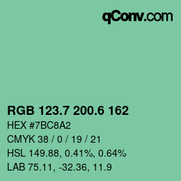 カラーコード: RGB 123.7 200.6 162 | qconv.com