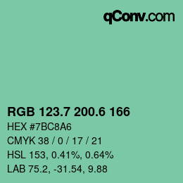 カラーコード: RGB 123.7 200.6 166 | qconv.com