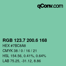 カラーコード: RGB 123.7 200.6 168 | qconv.com