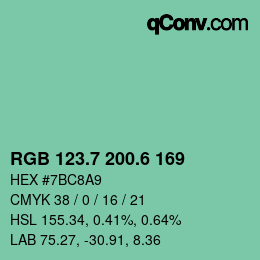 カラーコード: RGB 123.7 200.6 169 | qconv.com