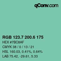 カラーコード: RGB 123.7 200.6 175 | qconv.com