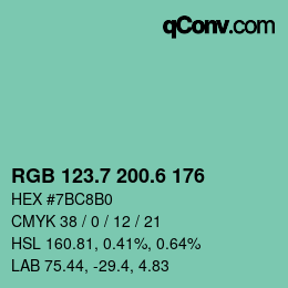 カラーコード: RGB 123.7 200.6 176 | qconv.com