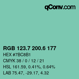 カラーコード: RGB 123.7 200.6 177 | qconv.com