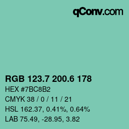 カラーコード: RGB 123.7 200.6 178 | qconv.com