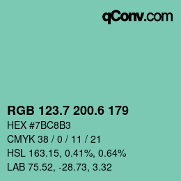 カラーコード: RGB 123.7 200.6 179 | qconv.com