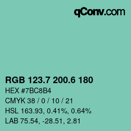 カラーコード: RGB 123.7 200.6 180 | qconv.com