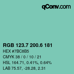 カラーコード: RGB 123.7 200.6 181 | qconv.com