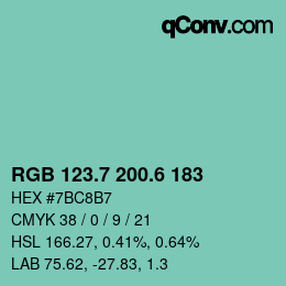 カラーコード: RGB 123.7 200.6 183 | qconv.com