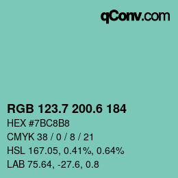 カラーコード: RGB 123.7 200.6 184 | qconv.com