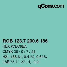 カラーコード: RGB 123.7 200.6 186 | qconv.com