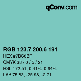 カラーコード: RGB 123.7 200.6 191 | qconv.com