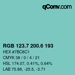 カラーコード: RGB 123.7 200.6 193 | qconv.com