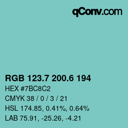 カラーコード: RGB 123.7 200.6 194 | qconv.com