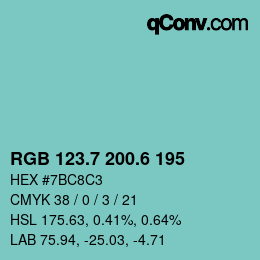 カラーコード: RGB 123.7 200.6 195 | qconv.com