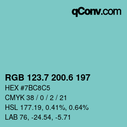 カラーコード: RGB 123.7 200.6 197 | qconv.com