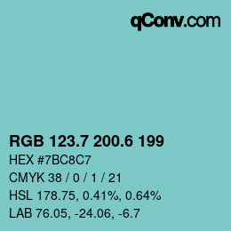 カラーコード: RGB 123.7 200.6 199 | qconv.com
