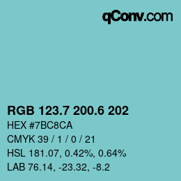 カラーコード: RGB 123.7 200.6 202 | qconv.com