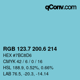 カラーコード: RGB 123.7 200.6 214 | qconv.com