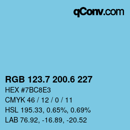 カラーコード: RGB 123.7 200.6 227 | qconv.com