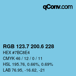 カラーコード: RGB 123.7 200.6 228 | qconv.com