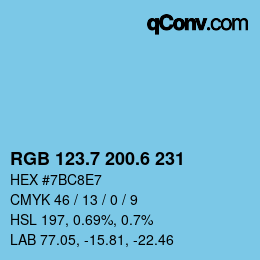カラーコード: RGB 123.7 200.6 231 | qconv.com