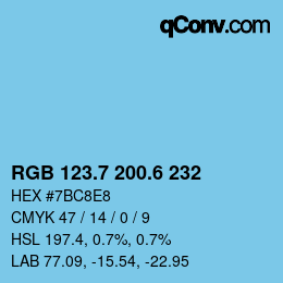 カラーコード: RGB 123.7 200.6 232 | qconv.com