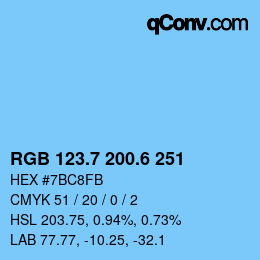 カラーコード: RGB 123.7 200.6 251 | qconv.com