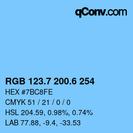 カラーコード: RGB 123.7 200.6 254 | qconv.com