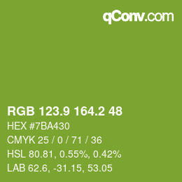 カラーコード: RGB 123.9 164.2 48 | qconv.com