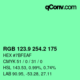 カラーコード: RGB 123.9 254.2 175 | qconv.com
