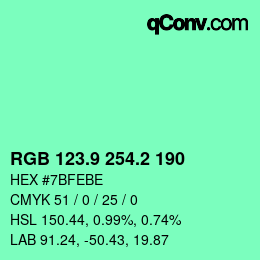 カラーコード: RGB 123.9 254.2 190 | qconv.com