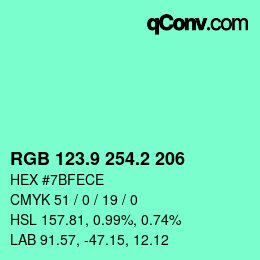 カラーコード: RGB 123.9 254.2 206 | qconv.com
