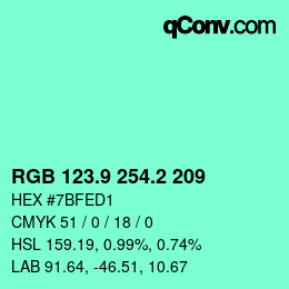 カラーコード: RGB 123.9 254.2 209 | qconv.com